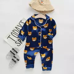 Pijama de manga comprida para meninos e meninas, roupa de casa confortável, calças de seda novas, primavera e outono, 0-4 anos - loja online