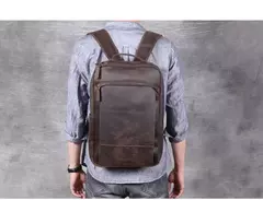 Mochila de couro genuíno para homens, cavalo louco vintage mochila para laptop grande mochila diária mochila de viagem mochila para caminhadas - loja online