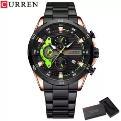 Imagem do CURREN-Relógios masculinos de aço inoxidável, moda criativa, mostrador luminoso com cronógrafo, relógios de pulso casuais masculinos, relógio