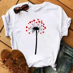 Maycaur-camiseta estampada dente-de-leão fofa para mulheres, camiseta estampada gráfica dos desenhos animados, camisa branca casual para senhoras, camiseta nova e engraçada na internet