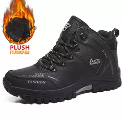Imagem do Botas de neve de couro impermeáveis para homens, tênis super quentes, botas de caminhada ao ar livre, sapatos de trabalho, marca de inverno, tamanho 39-47