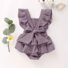 2023 Verão Bebê Recém-nascido Meninas Bodysuits Roupas Princesa Ruffle Algodão Macacão Bonito Criança Backless Lace Up Bow Beach Outfits - comprar online