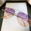 Óculos de sol de liga sem aro masculino, óculos de sol gradiente piloto, tons metal vintage oval, preto e marrom, marca feminina, 2024
