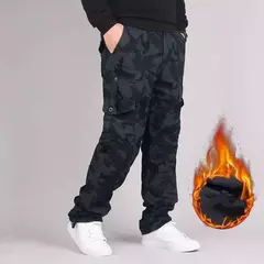 Imagem do Calça de lã de dupla camada masculina, quente, grossa, camuflada, algodão tático, calça comprida, folgada, casual, inverno