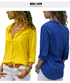 Imagem do Blusa elegante de manga comprida feminina, com decote em v sólido, camisas femininas de trabalho, tops grandes, primavera e verão, 2023