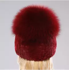 Real Genuine Fox Fur Gorros Chapéu para Mulheres, Pele de Coelho Rex Natural Boné de Caveira, Chapéus de malha para meninas, inverno, estilo russo, novo - loja online
