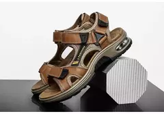 Imagem do Sandálias masculinas de verão de couro genuíno, chinelos masculinos, gladiador, praia, macio, confortável, ao ar livre, sapatos vadeando, marca, 38-46