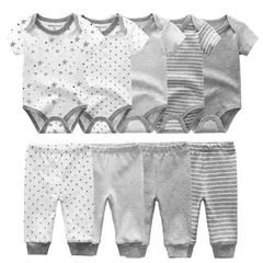 Conjuntos de roupas de algodão unissex para bebê recém-nascido, bodysuits e calças, desenhos animados, manga curta, bebê menino e menina, 6 unid, 9 unid, 10 unid - Wolf Magazine