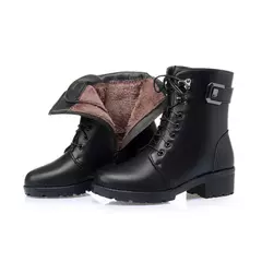 WOIZGIC-Ankle Boots de couro genuíno para mulheres, sapatos de plataforma, pelúcia, quentes, plus size, com renda, 35-43, senhoras, feminino, inverno - Wolf Magazine