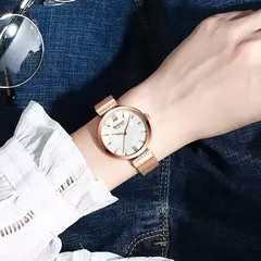 CURREN-Relógio de quartzo em aço inoxidável feminino, bracelete elegante, relógio feminino, vestido feminino, moda luxuosa, dourado - loja online
