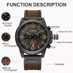 CURREN-Relógio de quartzo de couro genuíno impermeável masculino, relógio de pulso, cronógrafo, militar, esporte, marca de luxo - comprar online