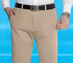 Calça casual elástica de seda no gelo masculina, calça larga fina de meia idade e idosa, verão