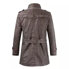 Inverno casaco de lã grossa casaco de couro longo outwear moda quente casual vintage roupas para homem steampunk biker jaqueta