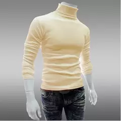Imagem do Gola alta masculina malha suéteres de algodão, pulôveres finos, roupas de escritório, tops masculinos, monocromáticos, vinho tinto