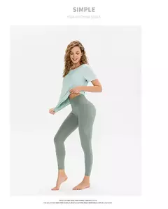 T-shirt monocromática de manga curta para mulheres, top de fitness solto, camisa de treino casual