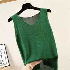 Blusa de malha sem mangas feminina, camisa com gola V, tops, camisas, roupas de verão, C855, 2021