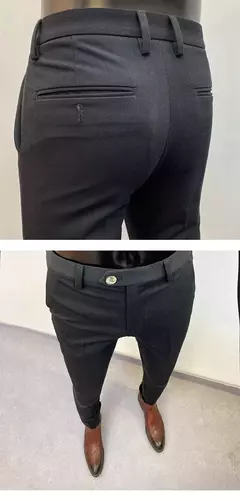 Homens terno calças calças formais pantalone hombre estiramento fino cor sólida vestido casual calças de comprimento total moda novas roupas masculinas