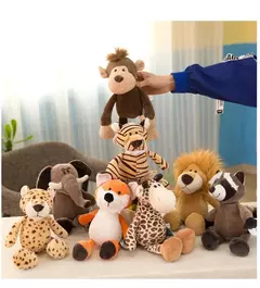 Brinquedos de pelúcia de pelúcia para crianças, bonecas macias, selva, leão, elefante, tigre, cachorro, raposa, macaco, veado, presente kawaii para crianças, hobbie