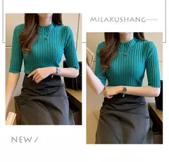 Blusa feminina de malha manga curta, blusa feminina, pulôveres de malha, E525, 2022 - comprar online