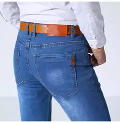 Jeans estilo clássico irmão Wang masculino, casual, stretch, fino, calça jeans, azul claro, calça preta, marca masculina - Wolf Magazine