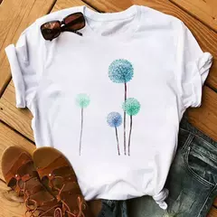 Imagem do Maycaur-camiseta estampada dente-de-leão fofa para mulheres, camiseta estampada gráfica dos desenhos animados, camisa branca casual para senhoras, camiseta nova e engraçada