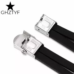 Imagem do puseira masculina de ouro Pulseiras de aço inoxidável manguito para homens mulher pulseira de borracha preta com corrente 17 19 21cm cinto ajustável homem mão jóias presentes masculino frete grátis