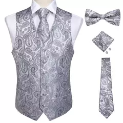 Festa de casamento ouro colete paisley floral jacquard colete masculino 4 pçs colete gravata lenço anel hanky abotoaduras conjunto dibangu - comprar online
