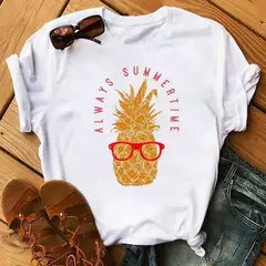 Imagem do Camiseta branca estampada com frutas engraçadas para mulheres, estampa Kawaii Banana, camiseta Harajuku, manga curta, camiseta, moda