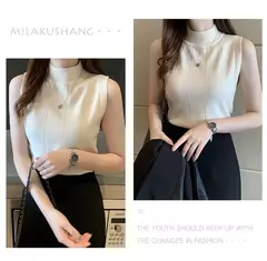 Blusa de malha elástica feminina, Tops femininos, roupa casual, sem mangas, monocromática, moda coreana, primavera, verão, novo, 8623 50 - comprar online