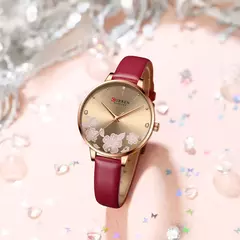 Curren-Relógios de pulso quartzo de couro de luxo feminino, marca relógio para senhoras, charme relógio mostrador flores - comprar online