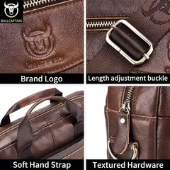 BULLCAPTAIN Maleta Ombro Messenger Bags dos homens de couro genuíno de 14 polegadas Laptop Bag Maleta dos homens Office Business Handbag - loja online