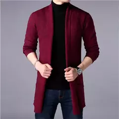 Jaqueta de cardigã de malha longa masculina, suéter casual, casaco fino, monocromática, moda, nova, outono, 2024 - Wolf Magazine