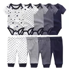 Conjuntos de roupas de algodão unissex para bebê recém-nascido, bodysuits e calças, desenhos animados, manga curta, bebê menino e menina, 6 unid, 9 unid, 10 unid - Wolf Magazine