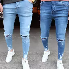Calças de brim masculinas calças de brim denim calças casuais tendência calças de brim magros para homens moda calças de lápis roupas masculinas