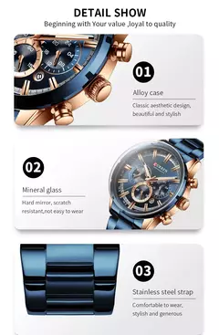 Curren-relógio de pulso masculino, quartzo, à prova d'água, com cronógrafo, marca de luxo, moda, para homens - loja online