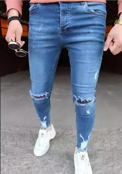 Imagem do Calças de brim masculinas calças de brim denim calças casuais tendência calças de brim magros para homens moda calças de lápis roupas masculinas