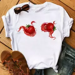 Camiseta branca estampada com frutas engraçadas para mulheres, estampa Kawaii Banana, camiseta Harajuku, manga curta, camiseta, moda na internet