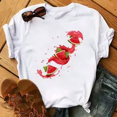 Camiseta branca estampada com frutas engraçadas para mulheres, estampa Kawaii Banana, camiseta Harajuku, manga curta, camiseta, moda - comprar online