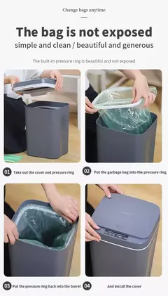 Sensor automático lixeira, elétrico, Touchless, Smart Bin, cozinha, banheiro, balde impermeável, lixo com tampa, Home Wastebasket, 16L na internet