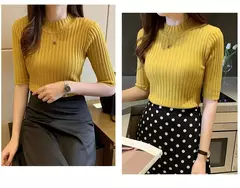 Blusa feminina de malha manga curta, blusa feminina, pulôveres de malha, E525, 2022 na internet