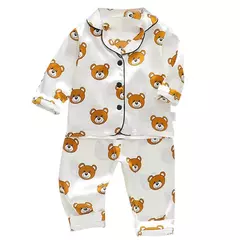 Pijama de manga comprida para meninos e meninas, roupa de casa confortável, calças de seda novas, primavera e outono, 0-4 anos