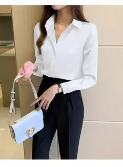 Imagem do Blusa feminina de cetim de seda manga longa, camisa feminina, tops básicos, roupas femininas OL, moda feminina, 2023