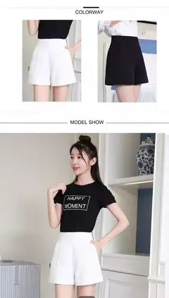 Calção casual feminino de cintura alta linha A, short de chiffon de perna larga larga larga, chique feminino, preto e branco, primavera e verão - Wolf Magazine