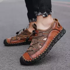 Sandálias artesanais de couro genuíno masculinas, sandálias ao ar livre, tênis antiderrapante, sapatos de praia, moda, venda quente, verão - comprar online