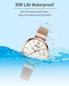 CURREN-Relógio de quartzo em aço inoxidável feminino, bracelete elegante, relógio feminino, vestido feminino, moda luxuosa, dourado