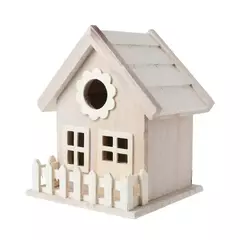 Pingente de madeira para casa de pássaros, decoração criativa para casa de pássaros reprodução caixa com ninho de alimentação jardim quintal varanda simulação de cerca para casa de pássaro - Wolf Magazine