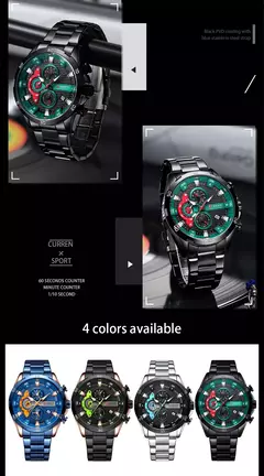 Imagem do CURREN-Relógios masculinos de aço inoxidável, moda criativa, mostrador luminoso com cronógrafo, relógios de pulso casuais masculinos, relógio