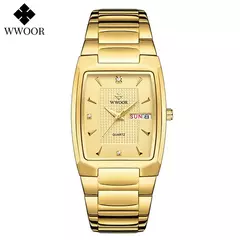 WWOOR-Relógio de quartzo quadrado de luxo masculino, Aço inoxidável, Automático, Semana, Data, Ouro, Relógios de pulso, Relogio masculino, Novo, 2022 - loja online
