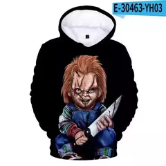 Chucky-Homens 3D Full-Print Hoodies Filme de Terror, moletom Hoodie, Traje Cosplay, Streetwear, Unisex, Nova Moda, 2024