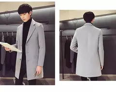 Casaco longo de algodão masculino, corta-vento fino, mistura de lã, cor pura, moda casual de negócios, roupas masculinas, primavera, outono, novo, 2023 - loja online